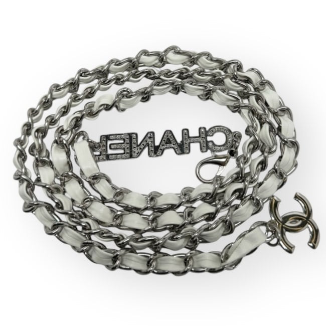 VIP/GWP White Rhinestone Logo Belt with Bag
