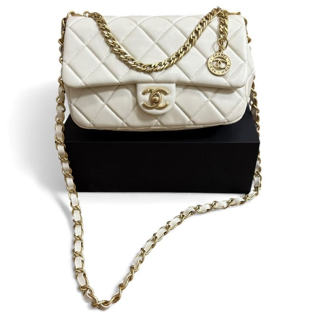 VIP/GWP White Quilted Mini Flap Bag with Box