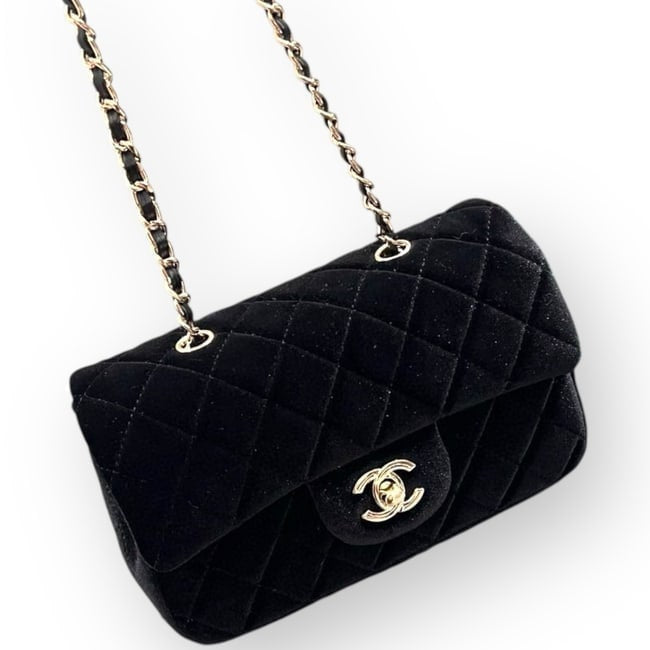 VIP/GWP Black Quilted Velvet Mini Flap Bag