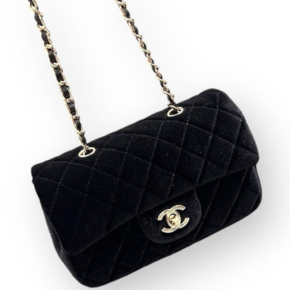 VIP/GWP Black Quilted Velvet Mini Flap Bag