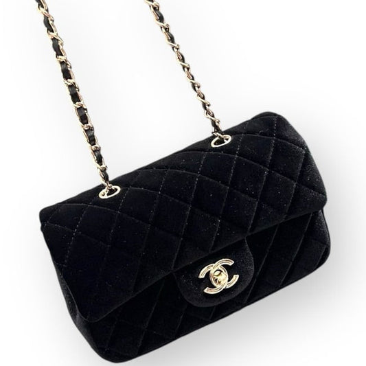 VIP/GWP Black Quilted Velvet Mini Flap Bag
