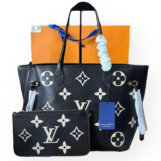 VIP/GWP Black Mono Neverfull PM Tote with Bag