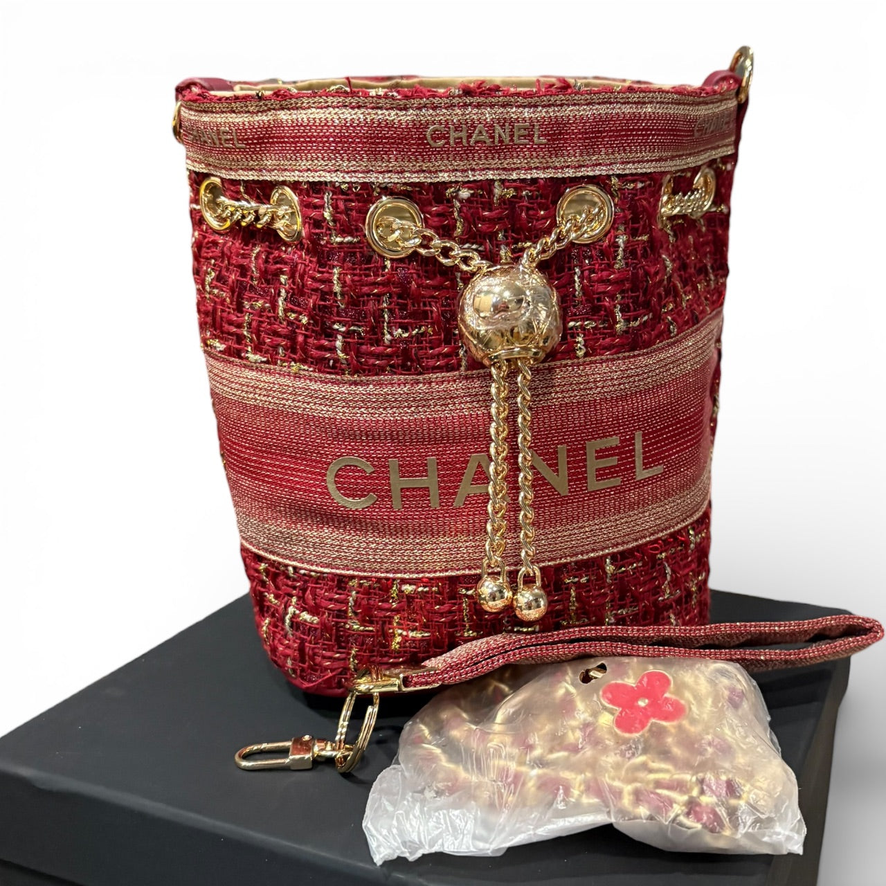 VIP/GWP Red Tweed Bucket Bag with Box