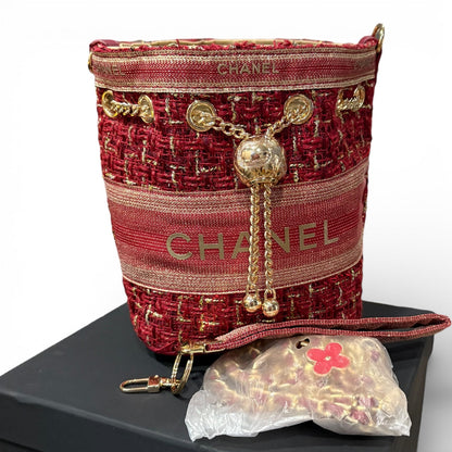 VIP/GWP Red Tweed Bucket Bag with Box