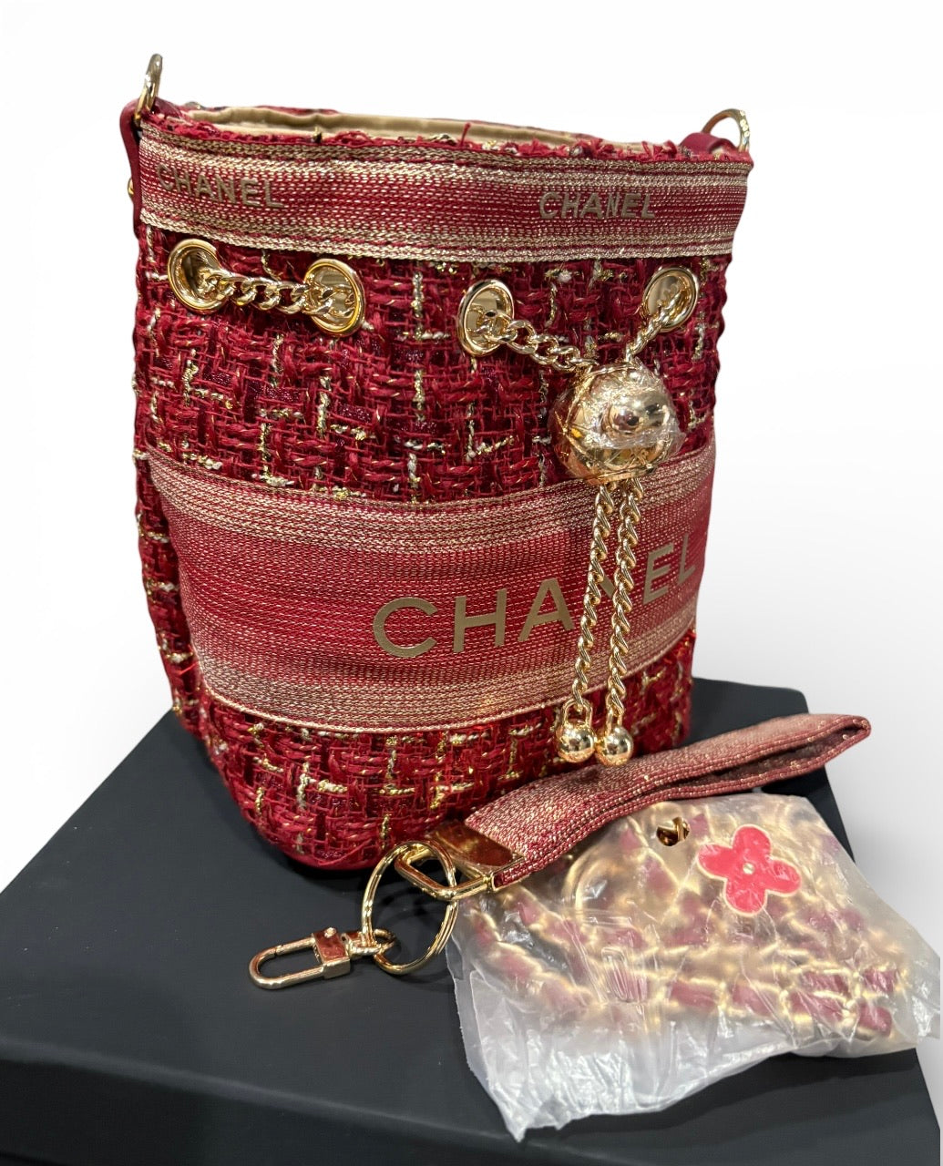 VIP/GWP Red Tweed Bucket Bag with Box