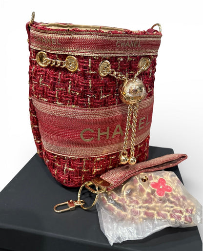 VIP/GWP Red Tweed Bucket Bag with Box