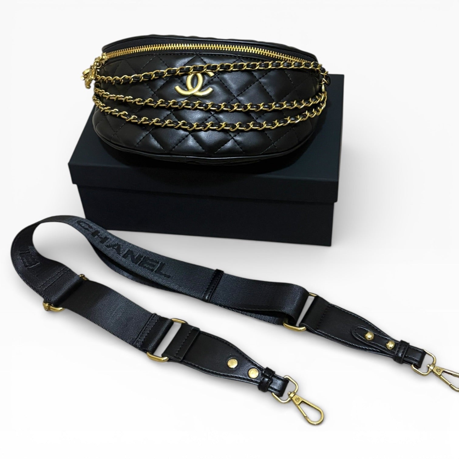 VIP/GWP Black Quilted Belt with Box