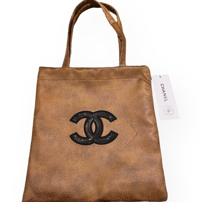 VIP/GWP Brown Logo Shimmer Tote Bag