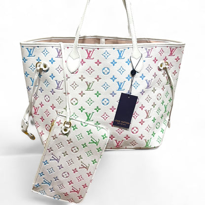 VIP/GWP White Neverfull MM Tote & Pouch