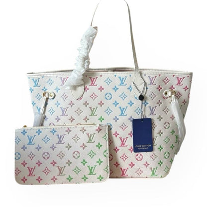 VIP/GWP White Neverfull MM Tote & Pouch