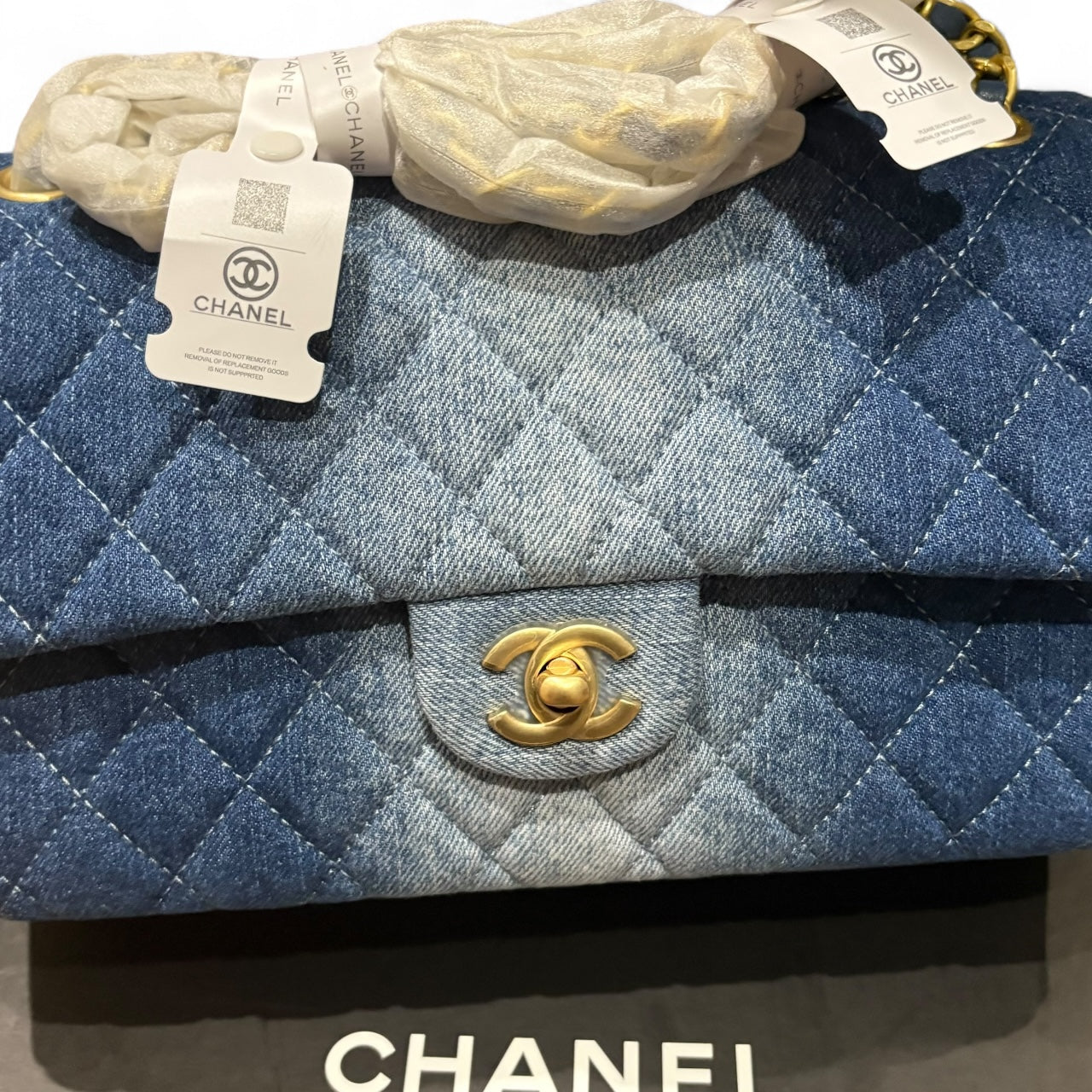 VIP/GWP Denim Quilted Double Flap Bag