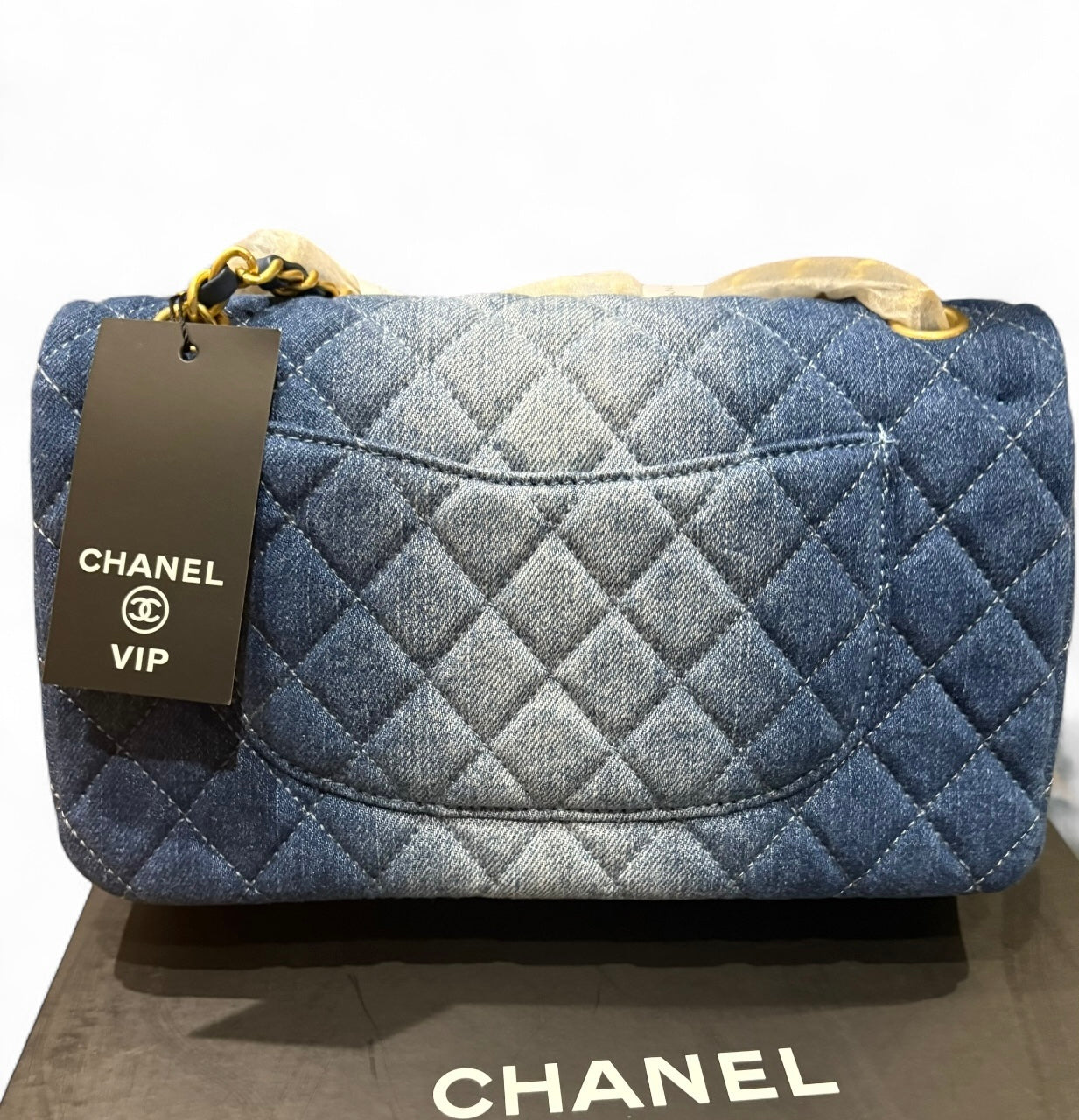 VIP/GWP Denim Quilted Double Flap Bag