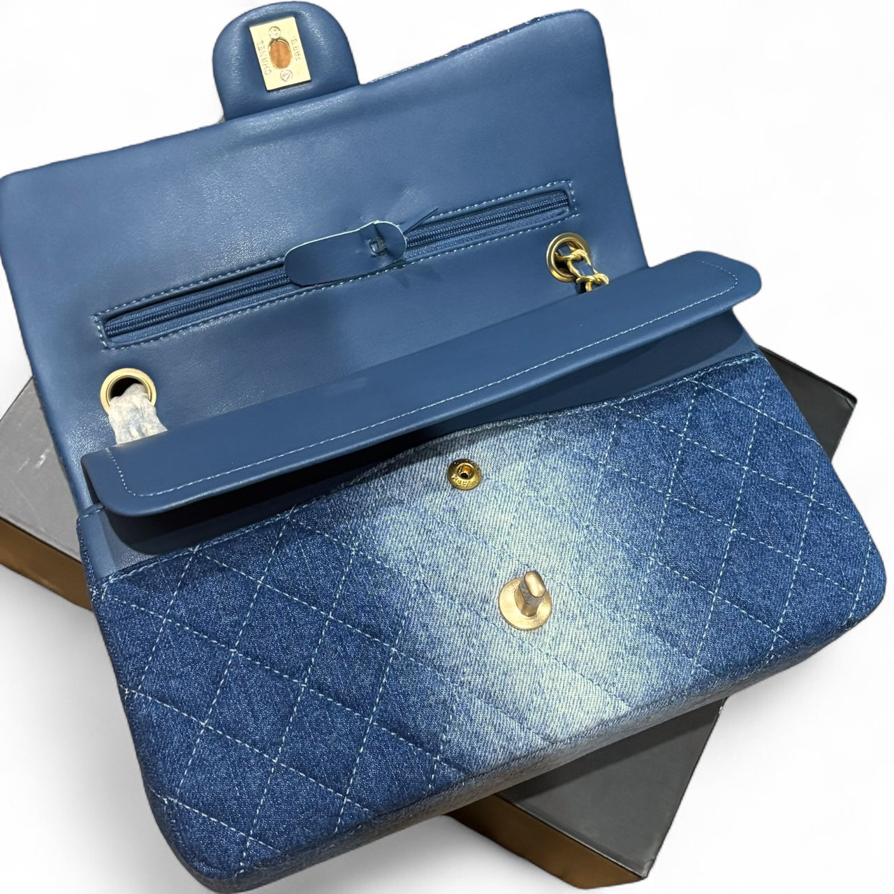 VIP/GWP Denim Quilted Double Flap Bag