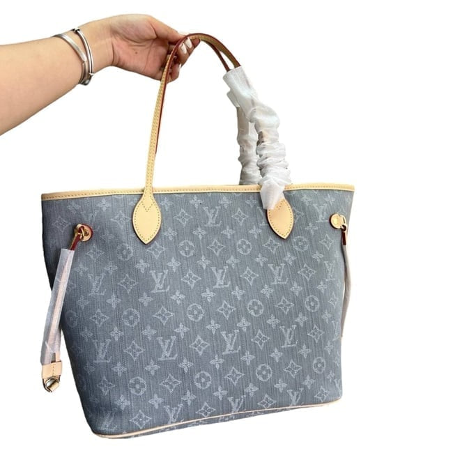 VIP/GWP Denim Mono Neverfull MM Tote/Pouch