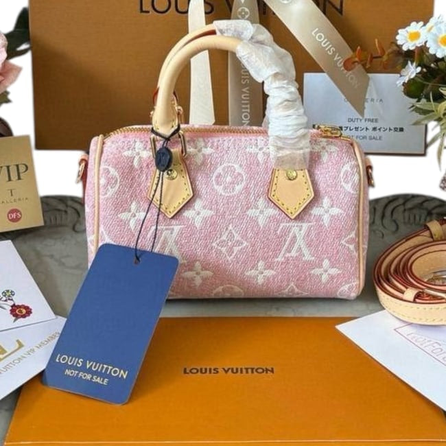 VIP/GWP Pink Nano Speedy Denim Mono Speedy Bag