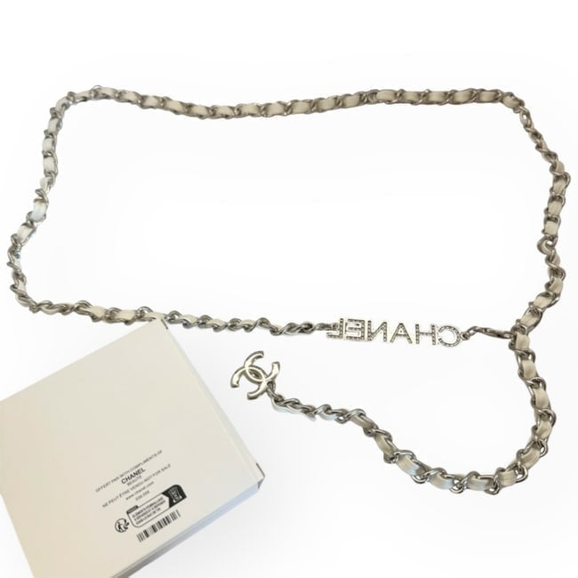 VIP/GWP White Rhinestone Logo Belt with Bag