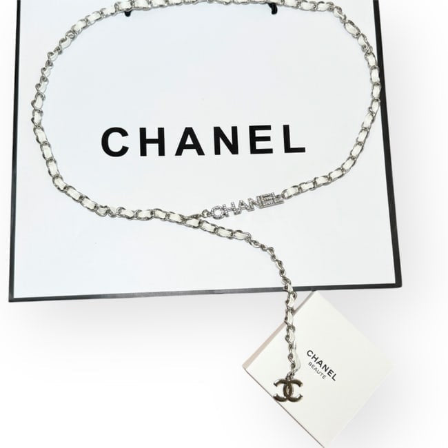 VIP/GWP White Rhinestone Logo Belt with Bag