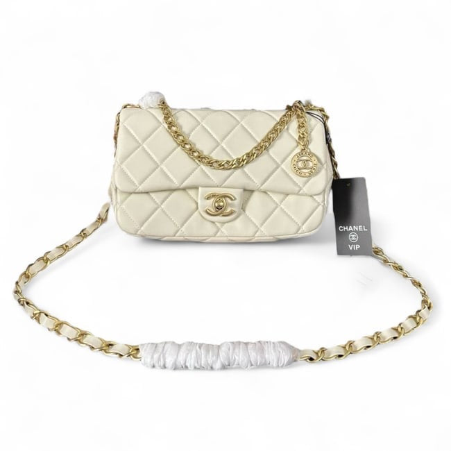 VIP/GWP White Quilted Mini Flap Bag with Box