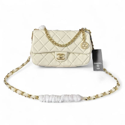 VIP/GWP White Quilted Mini Flap Bag with Box