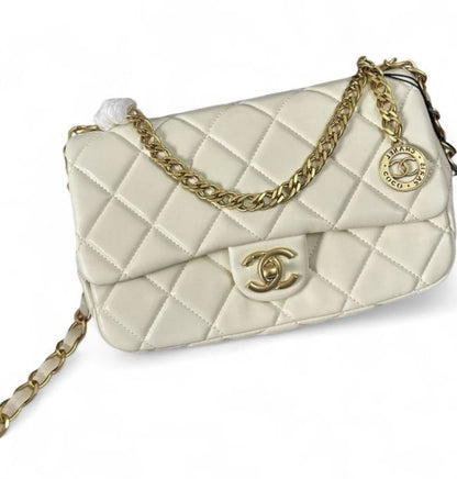 VIP/GWP White Quilted Mini Flap Bag with Box