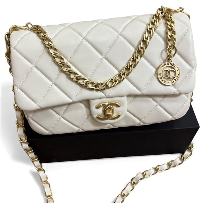 VIP/GWP White Quilted Mini Flap Bag with Box