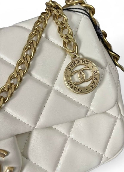 VIP/GWP White Quilted Mini Flap Bag with Box