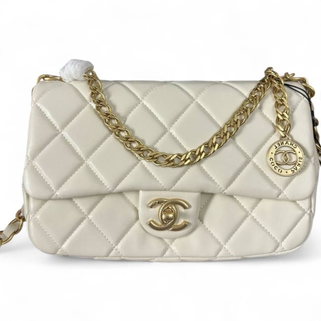 VIP/GWP White Quilted Mini Flap Bag with Box