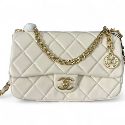 VIP/GWP White Quilted Mini Flap Bag with Box