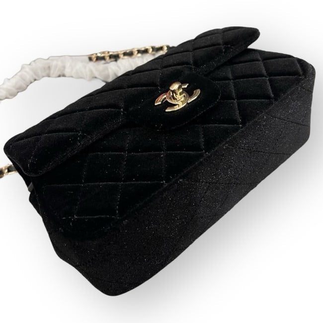 VIP/GWP Black Quilted Velvet Mini Flap Bag