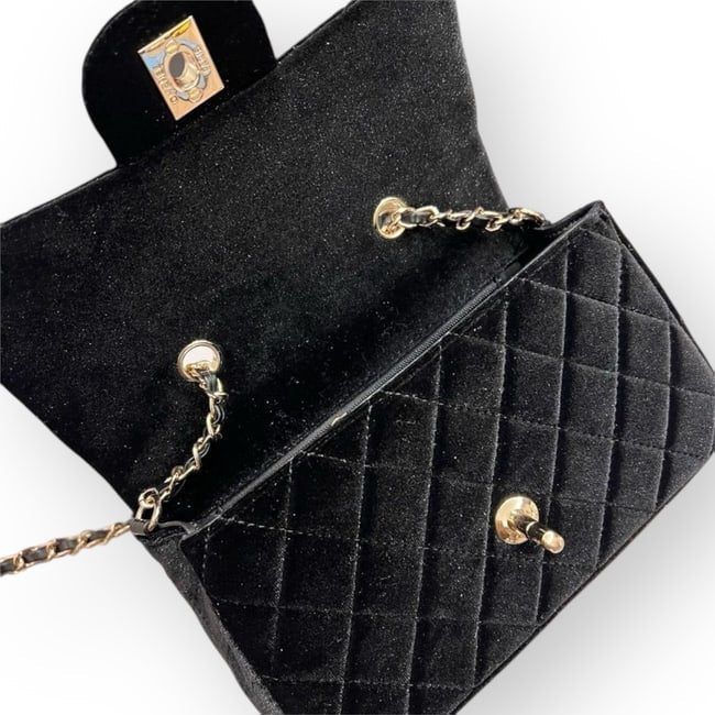 VIP/GWP Black Quilted Velvet Mini Flap Bag