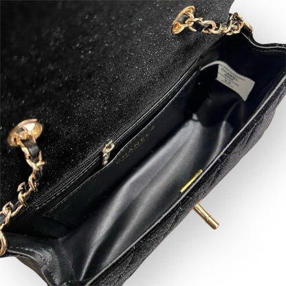 VIP/GWP Black Quilted Velvet Mini Flap Bag