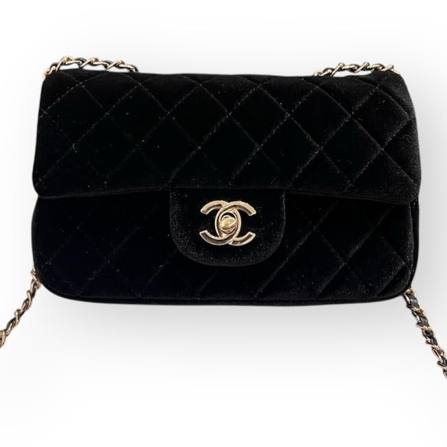 VIP/GWP Black Quilted Velvet Mini Flap Bag