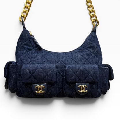 VIP/GWP Blue Quilted Denim Hobo Bag with Bag