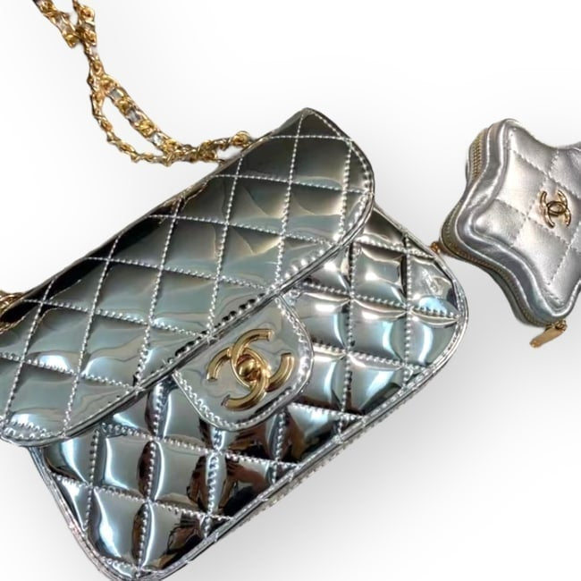 VIP/GWP Silver Quilted Mini Flap Bag with Box