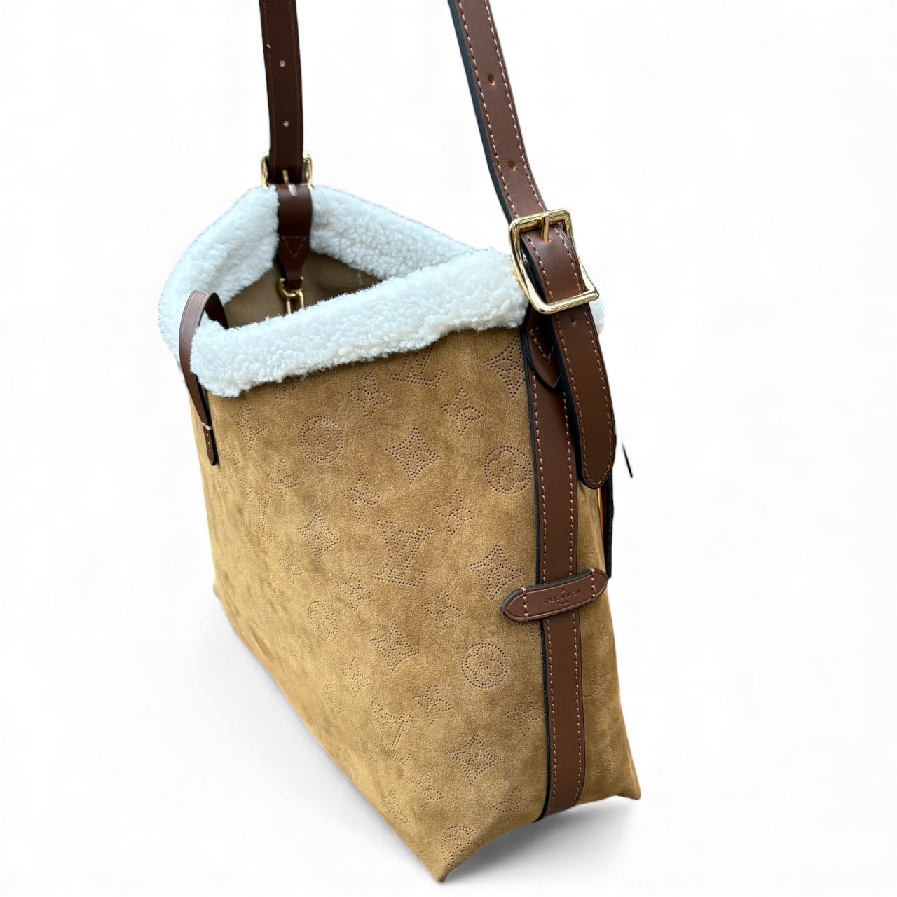 VIP/GWP Brown Suede Monogram Carryall Bag with Pouch & Box