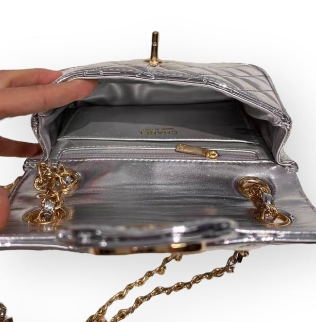 VIP/GWP Silver Quilted Mini Flap Bag with Box