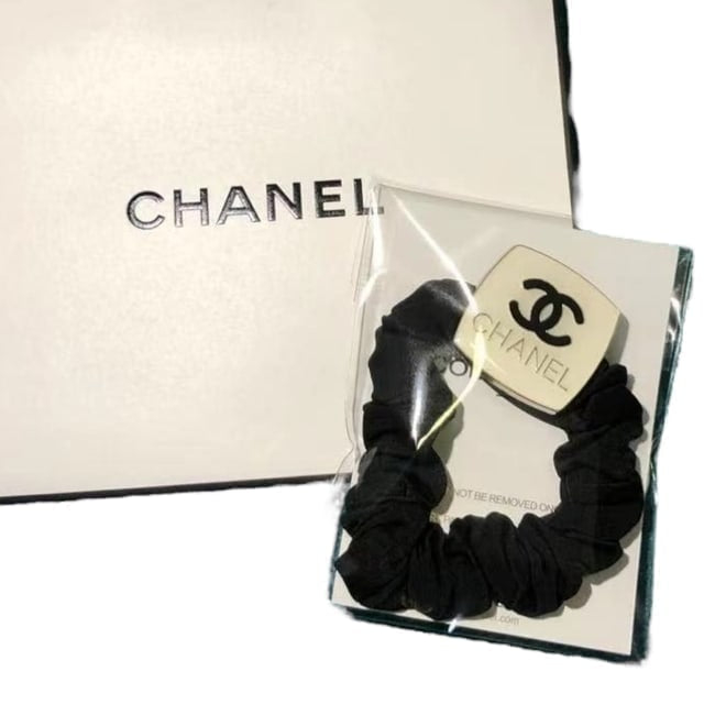 VIP/GWP White CC Logo Hair Scrunchy