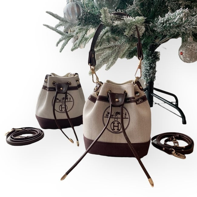 VIP/GWP Beige Brown 2-Way Drawstring Bucket Bag