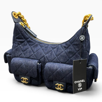 VIP/GWP Blue Quilted Denim Hobo Bag with Bag