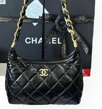 VIP/GWP Black Quilted Chain Hobo Bag with Bag