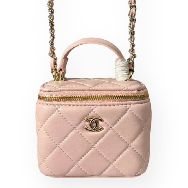 VIP/GWP Pink Quilted Mini Classic Vanity Case with Mirror & Box