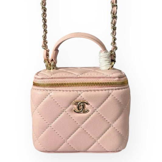 VIP/GWP Pink Quilted Mini Classic Vanity Case with Mirror & Box