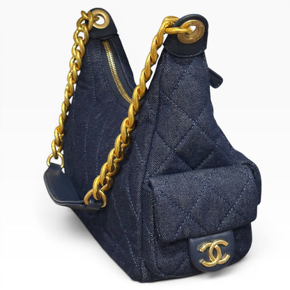 VIP/GWP Blue Quilted Denim Hobo Bag with Bag