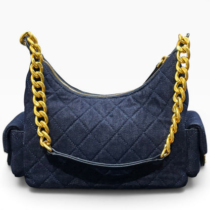 VIP/GWP Blue Quilted Denim Hobo Bag with Bag