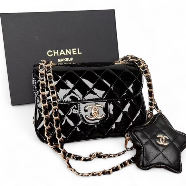 VIP/GWP Black Quilted Mini Flap Bag with Star Pouch & Box