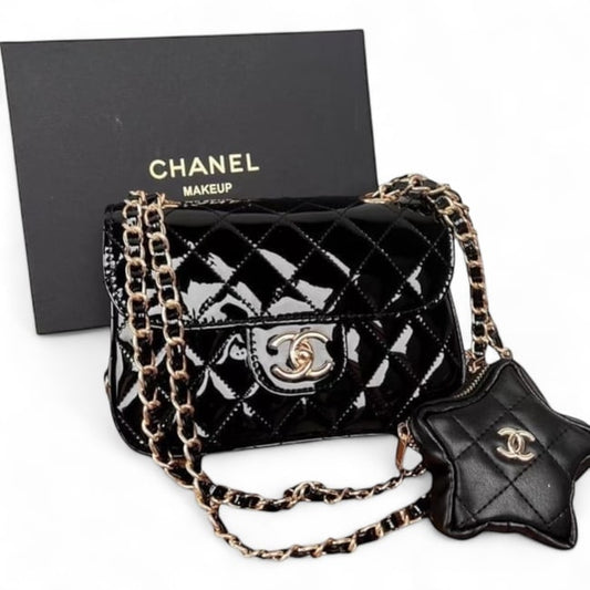 VIP/GWP Black Quilted Mini Flap Bag with Star Pouch & Box