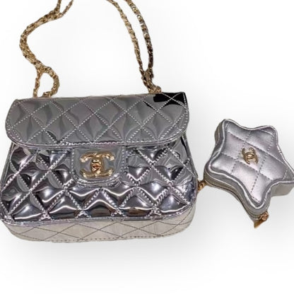 VIP/GWP Silver Quilted Mini Flap Bag with Box