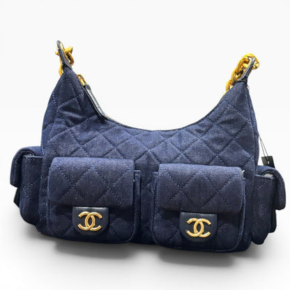 VIP/GWP Blue Quilted Denim Hobo Bag with Bag