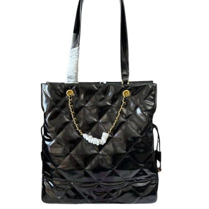 VIP/GWP Black Quilted Patent Large Shopping Tote with Gift Bag