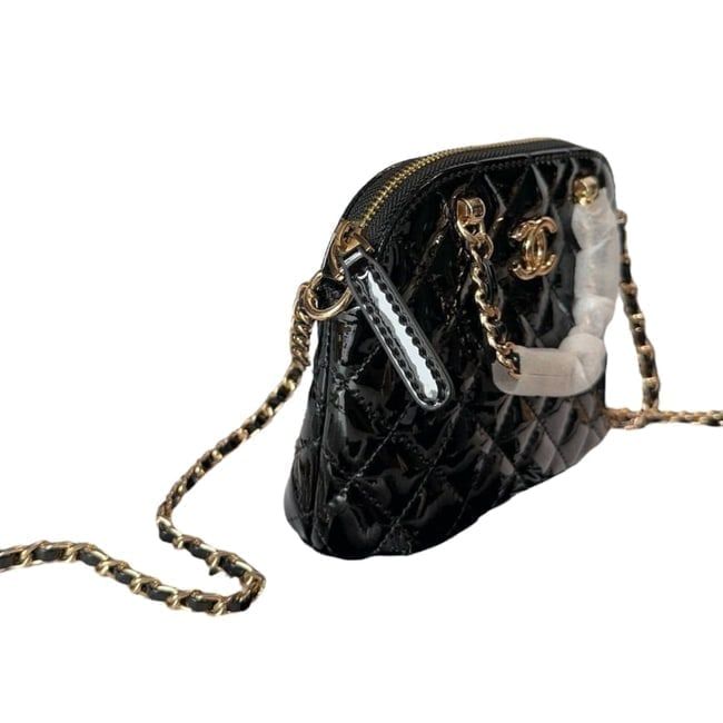 VIP/GWP Black Quilted Patent Shell Clutch with Box